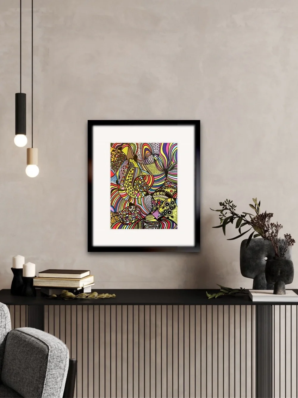 Colorful Abstract Fish Original Art. Acrylic on paper. 9”x11.5”. Without frame